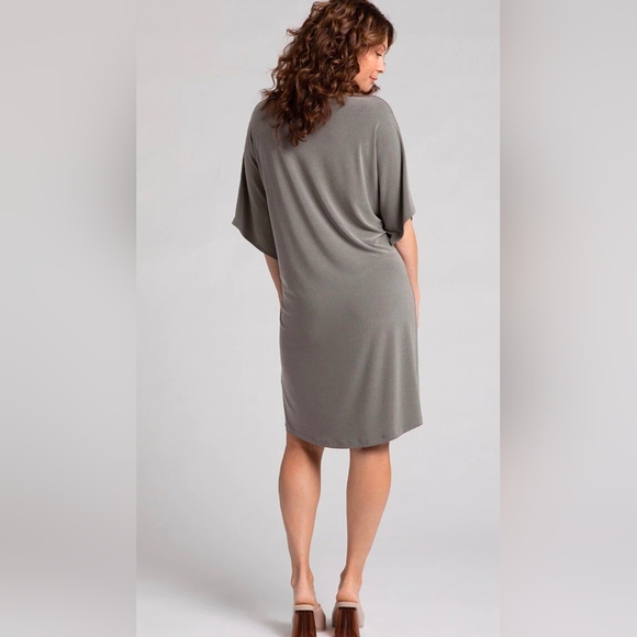 Sympli Women's Size 6 Slouchy V Neck Dress With Belt Gray 38" Long - Picture 6 of 10